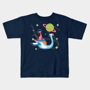 Mid-Century Modern Atomic Cat on Space Speeder Bike Kids T-Shirt